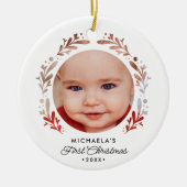 Baby's Eerste Kerst 2-Foto Cutout Lijst Keramisch Ornament (Voorkant)