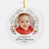 Baby's Eerste Kerst 2-Foto Cutout Lijst Keramisch Ornament (Achterkant)