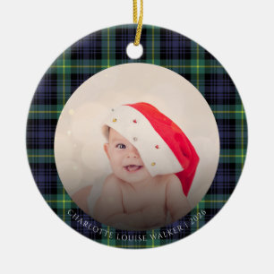 Babys eerste kerst 2 foto's tartan keramisch ornament