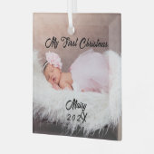 Baby's eerste kerst aangepaste naam aandenken foto glas ornament (Voorkant links)