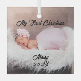 Baby's eerste kerst aangepaste naam aandenken foto glas ornament