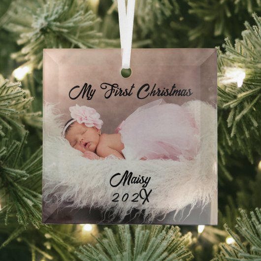 Baby's eerste kerst aangepaste naam aandenken foto glas ornament (Insitu)