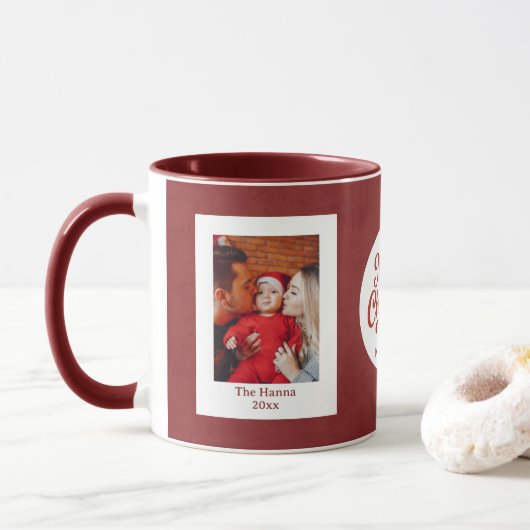 Baby's eerste kerst aangepaste naam foto aandenken mok (Met donut)