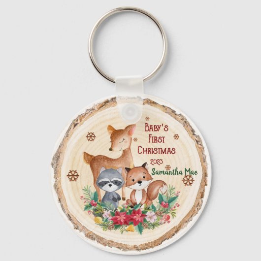 Baby's eerste kerst aangepaste naam Keepsake Sleutelhanger (Voorkant)