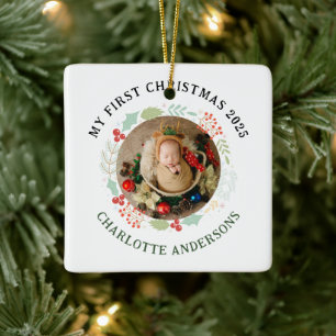 Baby's Eerste Kerst Aangepaste Naam Keramisch Ornament