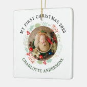 Baby's Eerste Kerst Aangepaste Naam Keramisch Ornament (Links)