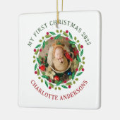 Baby's Eerste Kerst Aangepaste Naam Keramisch Ornament (Links)