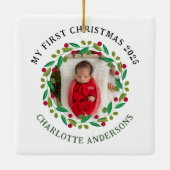 Baby's Eerste Kerst Aangepaste Naam Keramisch Ornament (Achterkant)