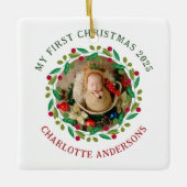 Baby's Eerste Kerst Aangepaste Naam Keramisch Ornament (Voorkant)