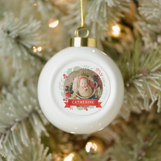Baby's Eerste Kerst Aangepaste Naam Keramische Bal Ornament (Boom)