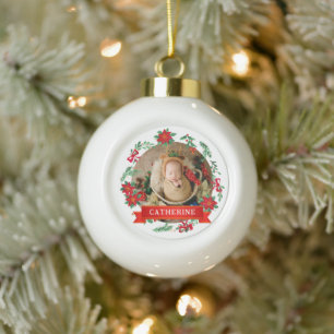 Baby's Eerste Kerst Aangepaste Naam Keramische Bal Ornament
