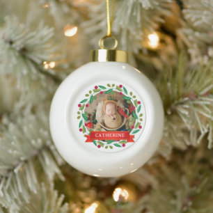 Baby's Eerste Kerst Aangepaste Naam Keramische Bal Ornament