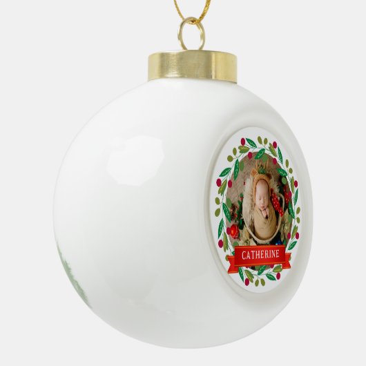 Baby's Eerste Kerst Aangepaste Naam Keramische Bal Ornament (Links)