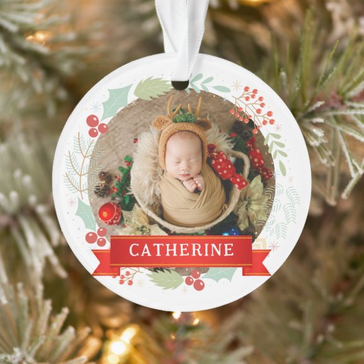 Baby's Eerste Kerst Aangepaste Naam Ornament (Boom)