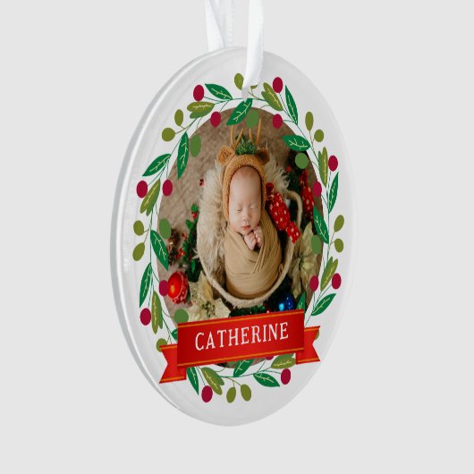 Baby's Eerste Kerst Aangepaste Naam Ornament (voorkant)