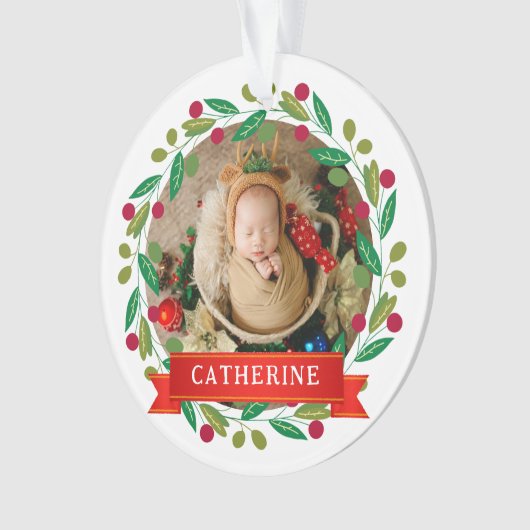 Baby's Eerste Kerst Aangepaste Naam Ornament (voorkant)