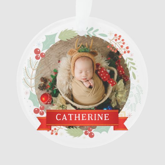 Baby's Eerste Kerst Aangepaste Naam Ornament (voorkant)