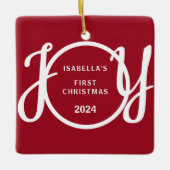 Baby's Eerste Kerst Aangepaste Naam Red Keepsake C Keramisch Ornament (Voorkant)