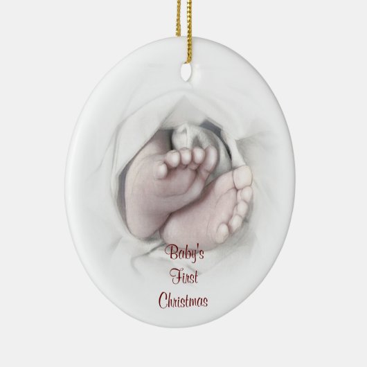 Baby's eerste kerst baby feet potlood schets keramisch ornament (Rechts)