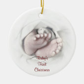 Baby's eerste kerst baby feet potlood schets keramisch ornament (Voorkant)