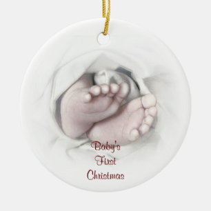 Baby's eerste kerst baby feet potlood schets keramisch ornament