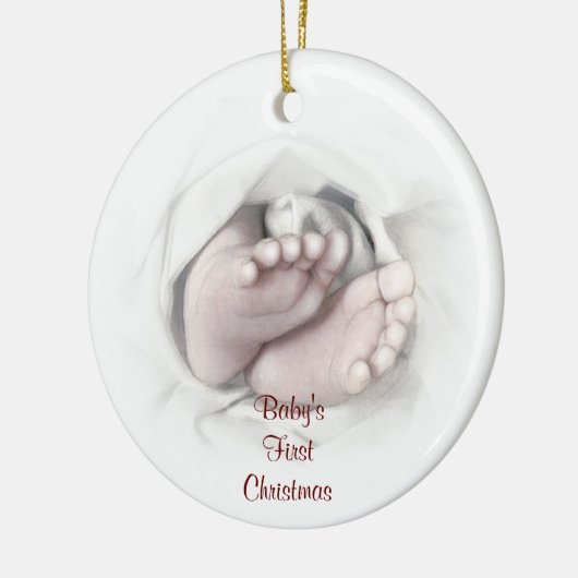 Baby's eerste kerst baby feet potlood schets keramisch ornament (Links)