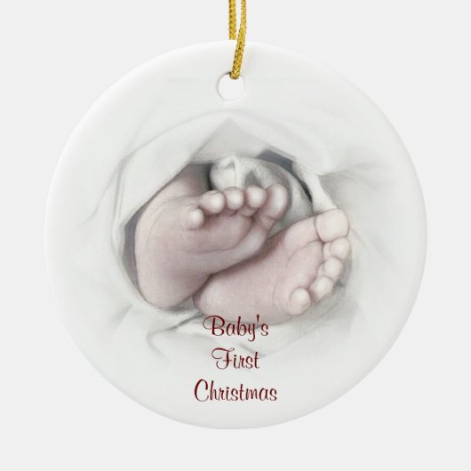 Baby's eerste kerst baby feet potlood schets keramisch ornament (Voorkant)