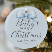 Baby's Eerste Kerst Blauwe Bow Keepsake Glas Ornament