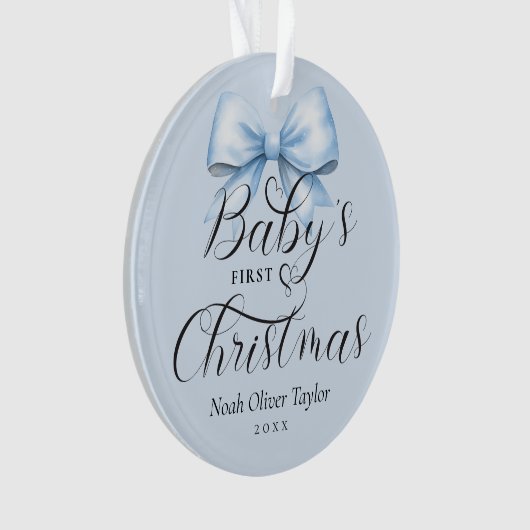 Baby's Eerste Kerst Blauwe Bow Keepsake Ornament (voorkant)