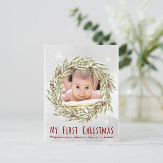 Baby's eerste kerst briefkaart met foto (Staand voorkant)