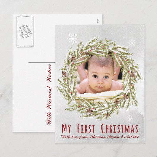 Baby's eerste kerst briefkaart met foto (Voorkant / Achterkant)