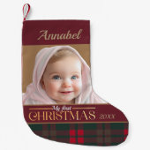 Baby's eerste kerst buffel geruite patroon foto kleine kerstsok (Voorkant)