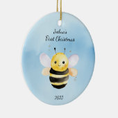 Baby's eerste kerst BumbleBee Blue gepersonaliseer Keramisch Ornament (Rechts)