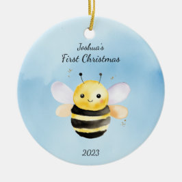Baby's eerste kerst BumbleBee Blue gepersonaliseer Keramisch Ornament