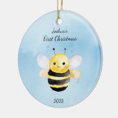 Baby's eerste kerst BumbleBee Blue gepersonaliseer Keramisch Ornament (Links)