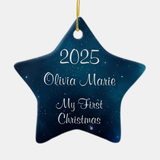 Baby's Eerste Kerst Celestial Deep Blue Space Keramisch Ornament (Voorkant)