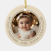 Baby's Eerste Kerst Champagne Goud Moderne Foto Keramisch Ornament (Voorkant)