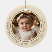 Baby's Eerste Kerst Champagne Goud Moderne Foto Keramisch Ornament (Achterkant)