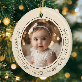 Baby's Eerste Kerst Champagne Goud Moderne Foto Keramisch Ornament