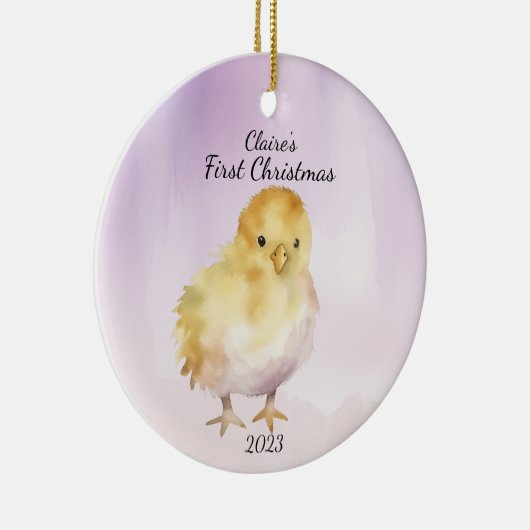 Baby's eerste kerst chick gepersonaliseerd keramisch ornament (Rechts)