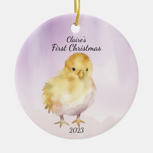 Baby's eerste kerst chick gepersonaliseerd keramisch ornament (Voorkant)