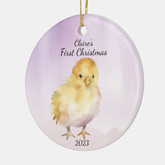 Baby's eerste kerst chick gepersonaliseerd keramisch ornament (Links)