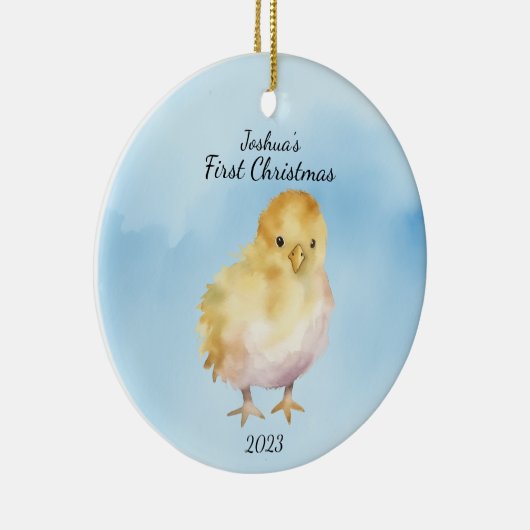 Baby's eerste kerst chick gepersonaliseerd keramisch ornament (Rechts)