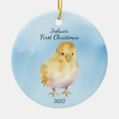 Baby's eerste kerst chick gepersonaliseerd keramisch ornament (Voorkant)