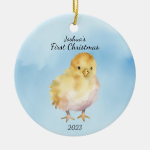 Baby's eerste kerst chick gepersonaliseerd keramisch ornament