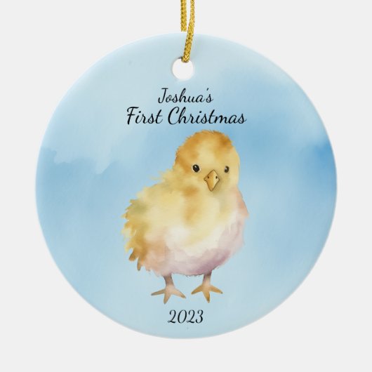 Baby's eerste kerst chick gepersonaliseerd keramisch ornament (Voorkant)