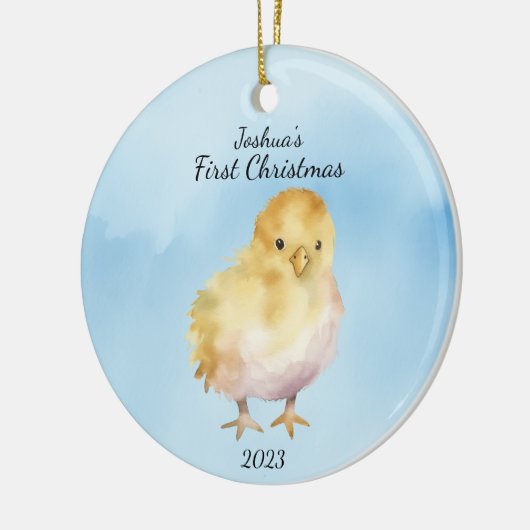 Baby's eerste kerst chick gepersonaliseerd keramisch ornament (Links)