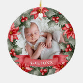Baby's Eerste Kerst Classic Bloemen Lijst Foto Keramisch Ornament (Achterkant)