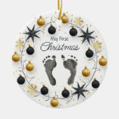 Baby's Eerste Kerst Custom Foot Prints Goud Keramisch Ornament (Voorkant)
