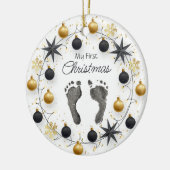 Baby's Eerste Kerst Custom Foot Prints Goud Keramisch Ornament (Links)